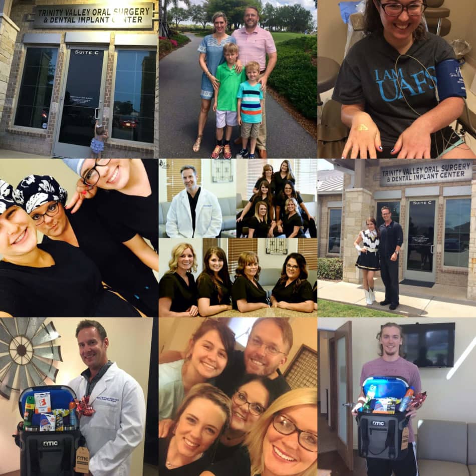 Dentist with his patients and dental staff members.